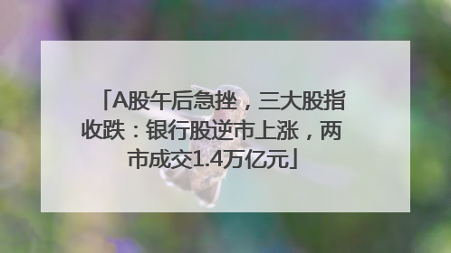 A股午后急挫，三大股指收跌：银行股逆市上涨，两市成交1.4万亿元
